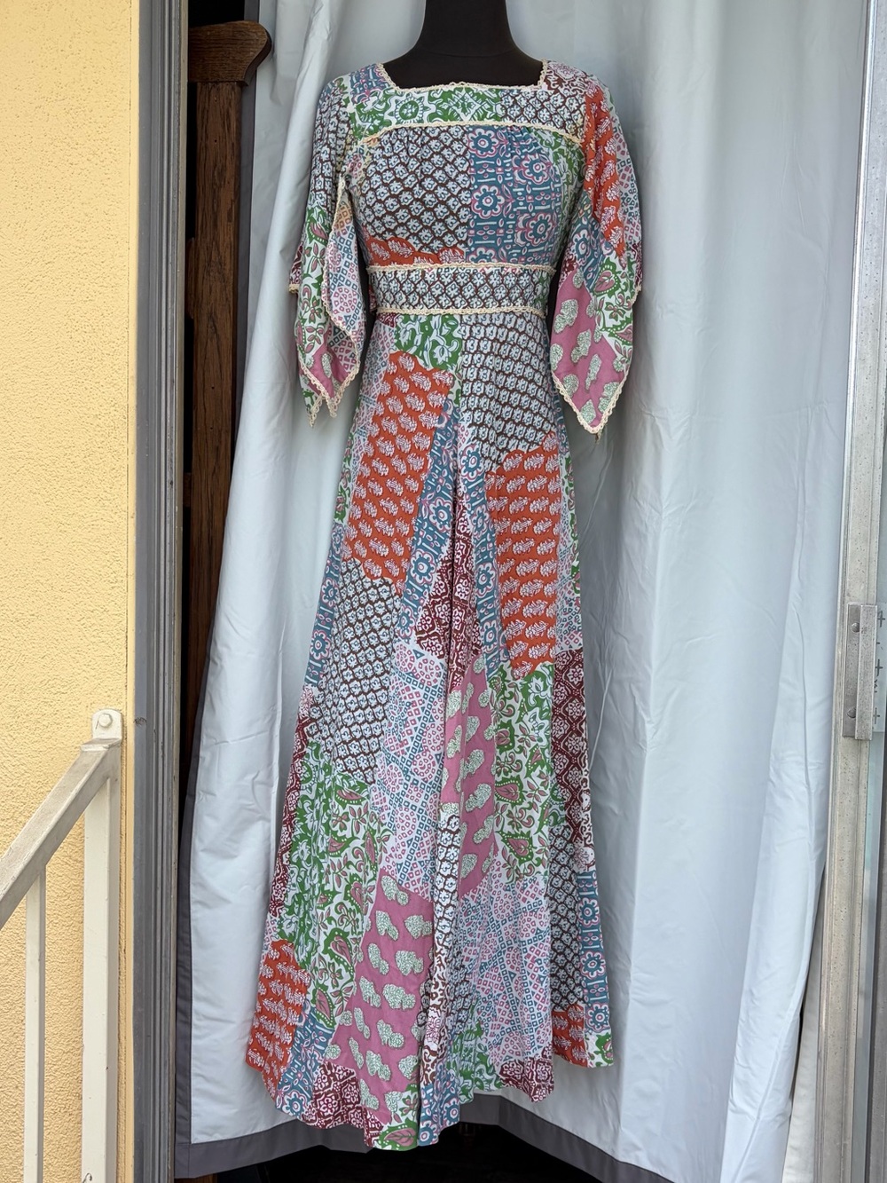 Vintage 70s Just Choon Patchwork Print Prairie Maxi Dress, Boho Cottagecore